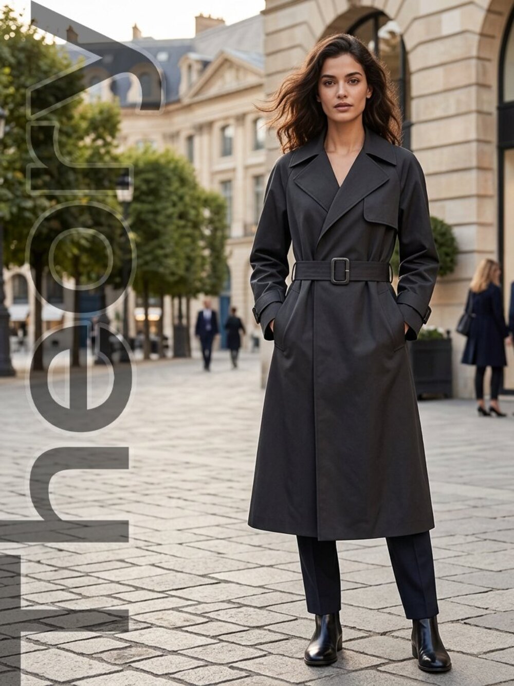 NWT Theory Oaklane FL Black Trench Coat Sleek Cotton Twill, Size S 